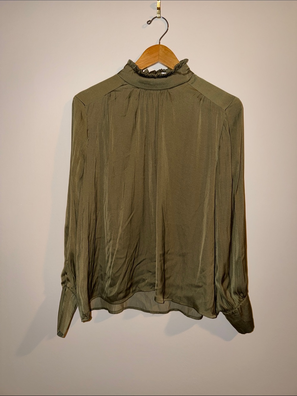 Olive High-Neck Long-Sleeve Women’s Blouse